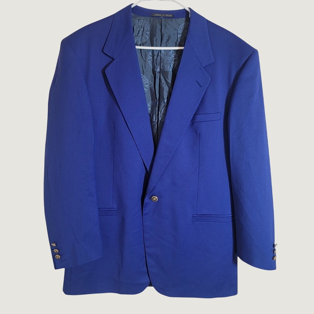 Versace Classic V2 Single Button Blue Suit Blazer Jacket Italian Wool EU 54